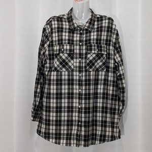 Bebe Women's  Striped Long Sleeve Button-Down Shirt Black And White Size Medium